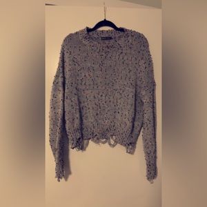 Distressed Grey Multicolor Polka Dot Sweater